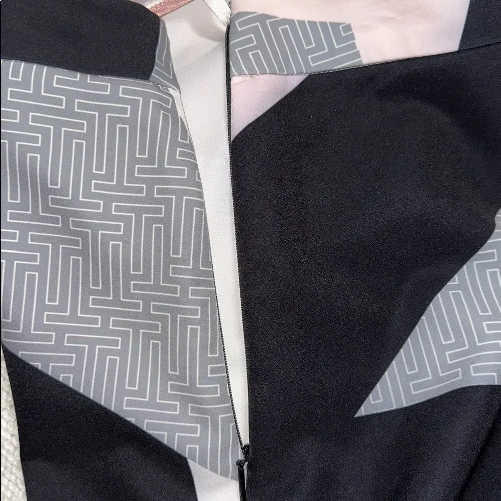 Ted Baker 14/5 ROXANE Geo Print Black Pink Gray White Green Pencil Skirt